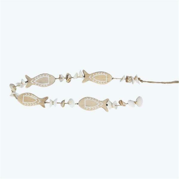 Youngs Wood Fish Garland with Shells 61649